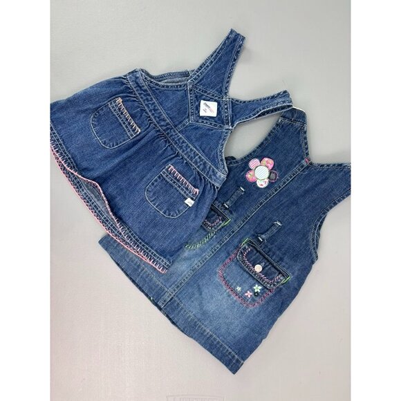 Osh Kosh baby gap infant girls 6-12 month denim jumper overall dresses lot of 2 - Picture 6 of 6